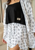 Women summer 3 piece pajama set Black Top + Coffee lover panda kimono & Short